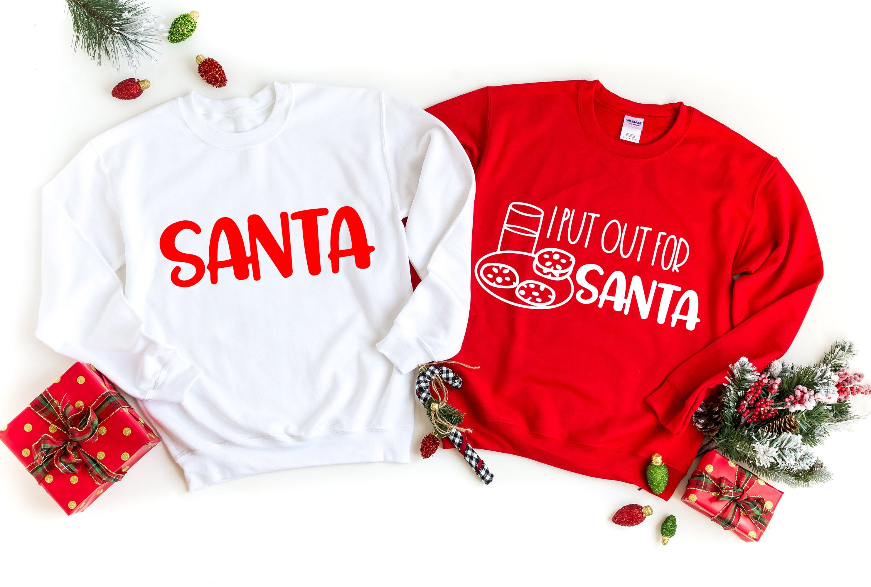 A cozy Santa sweatshirt featuring the playful slogan 'I Put Out for Santa', perfect for holiday gatherings.